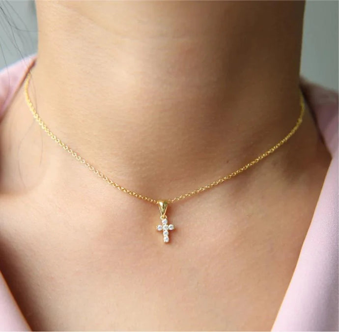 Gold Mini Cross Necklace