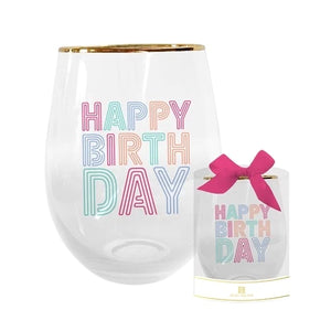 Multi Color Happy Birthday Wine Glass